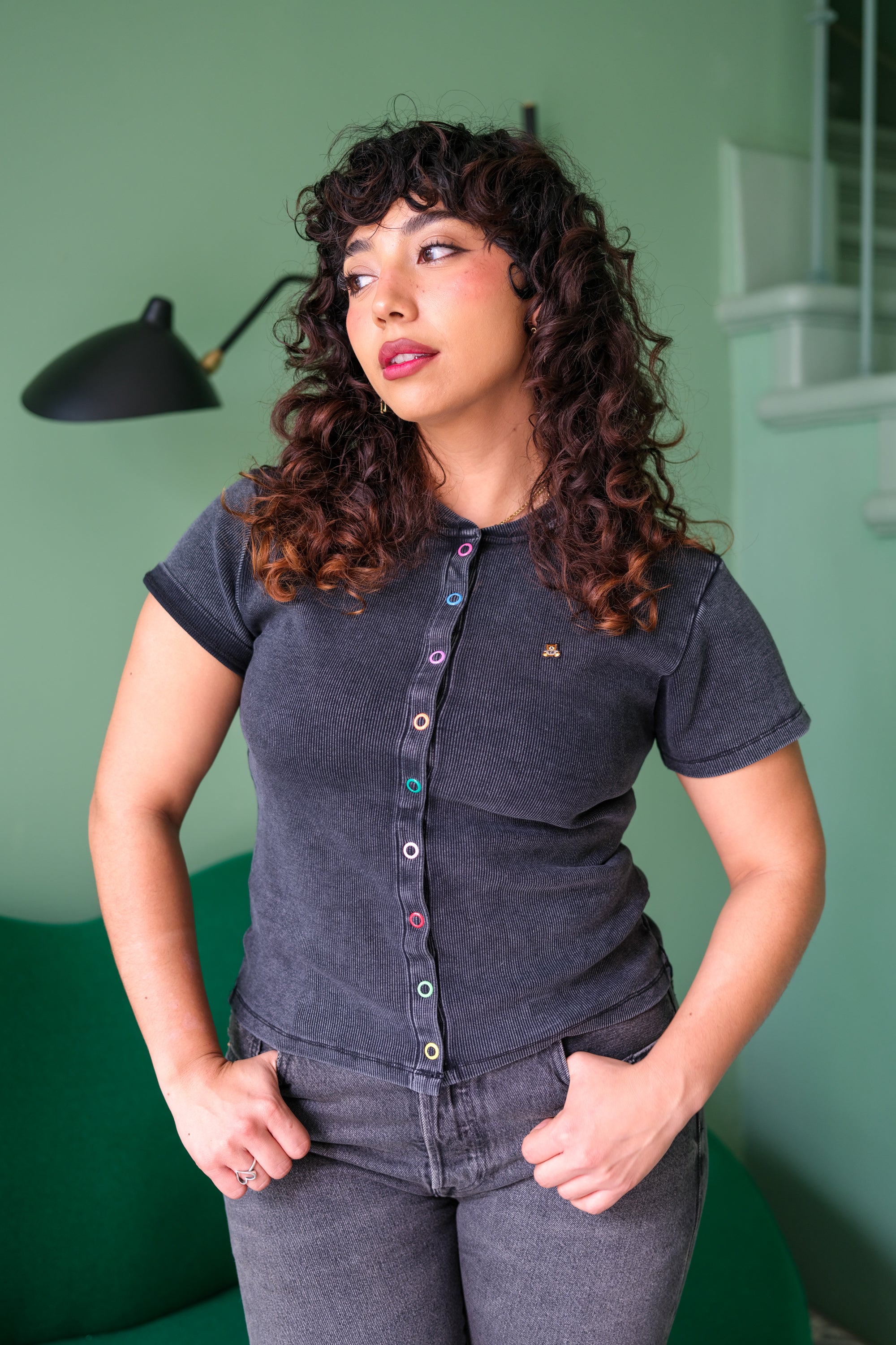 Acid Wash Rib Snaps Top