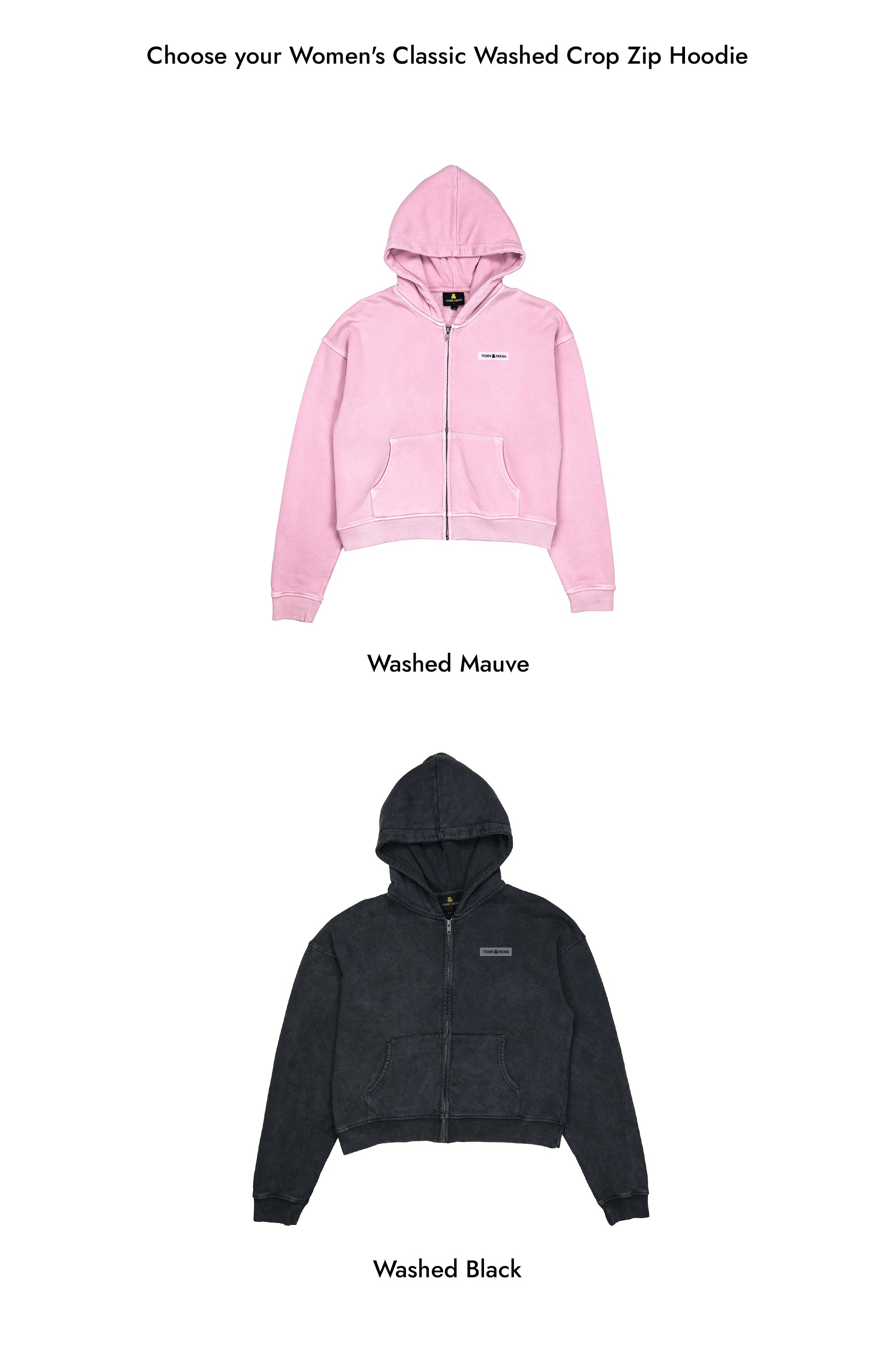 Women's Classic Washed Crop Zip Hoodie Bundle