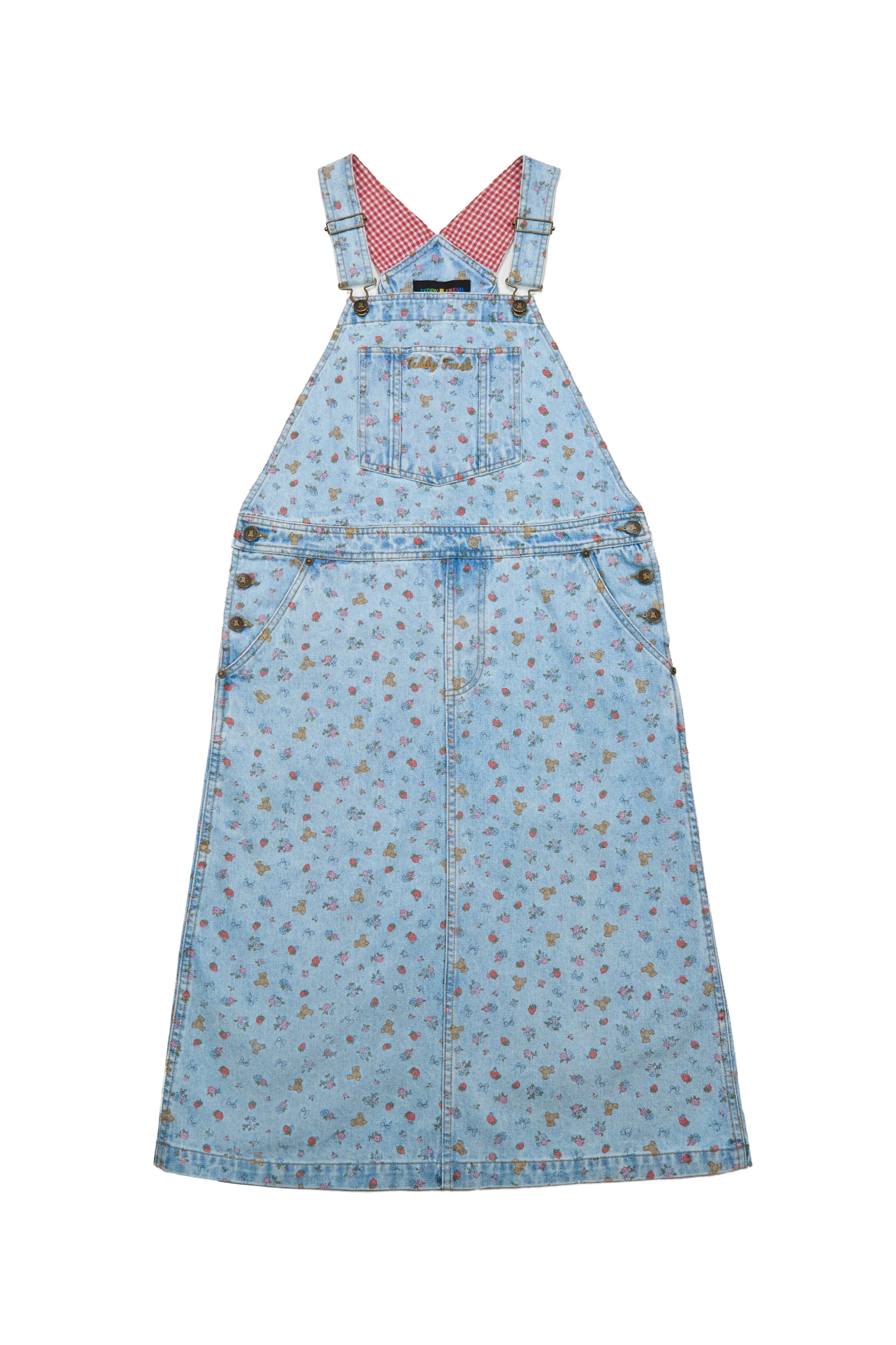 Strawberry Denim Overall Dress