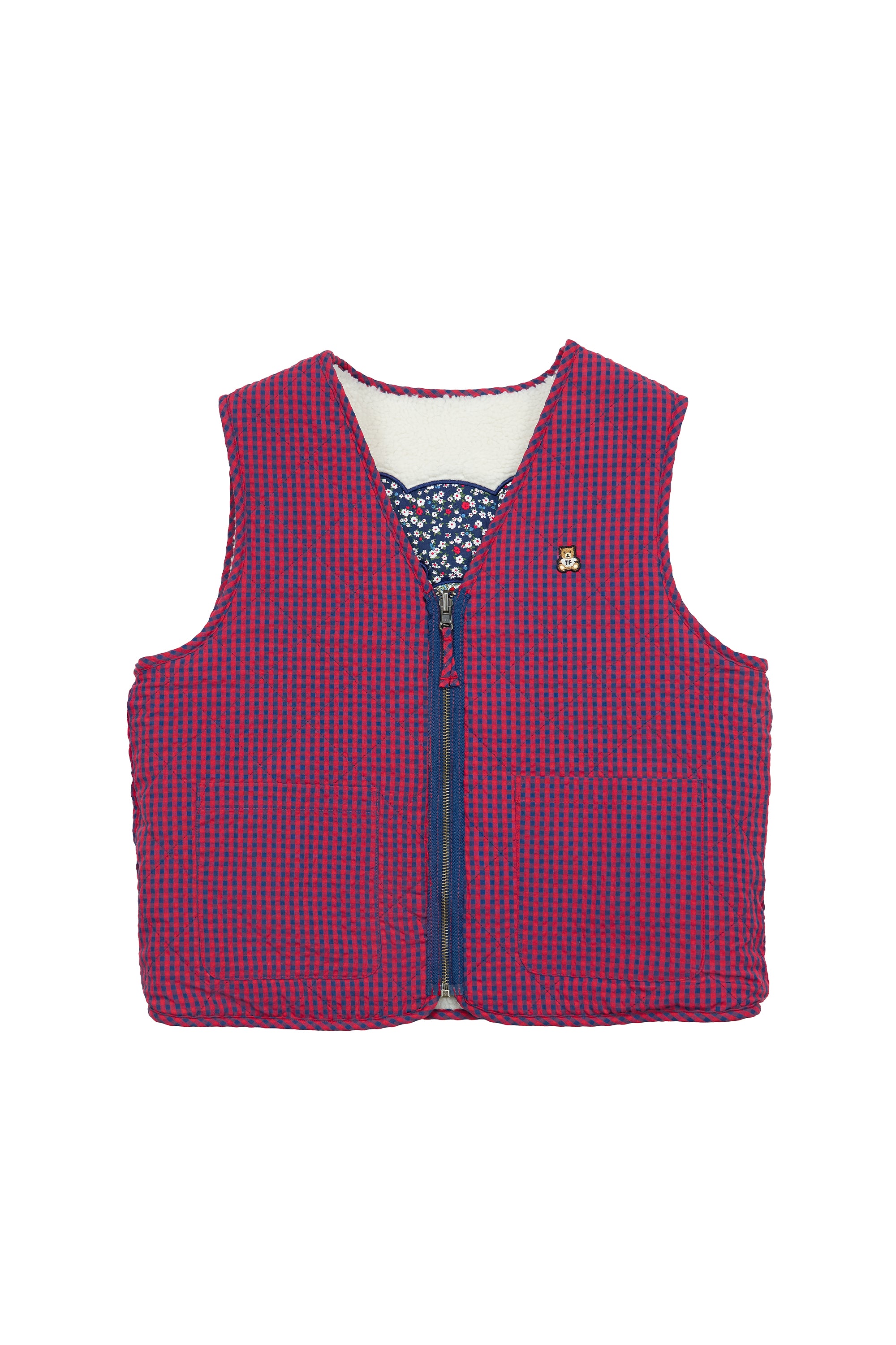 Patchwork Bear Reversible Sherpa Vest