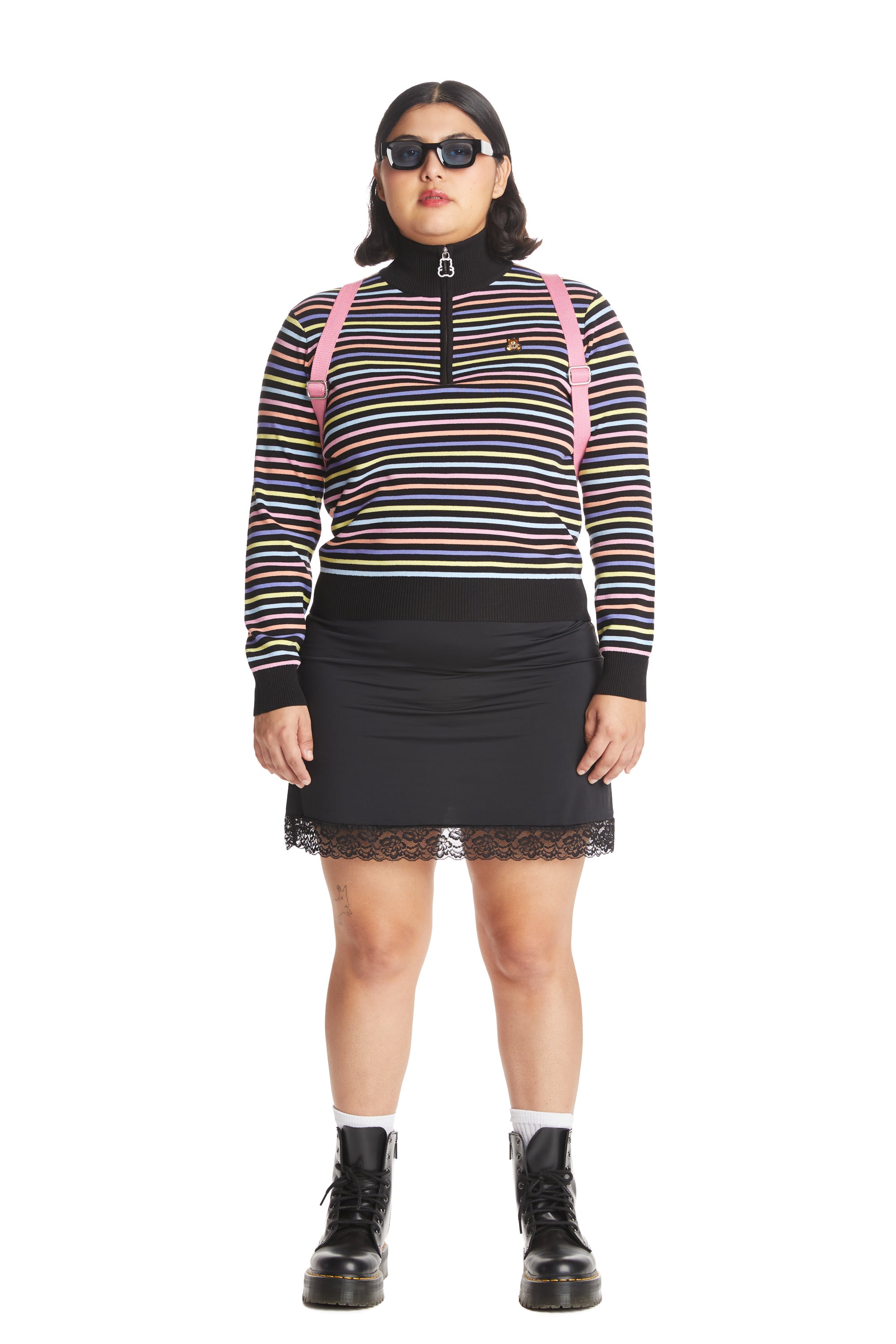 Striped Knit Half Zip Top - Teddy Fresh