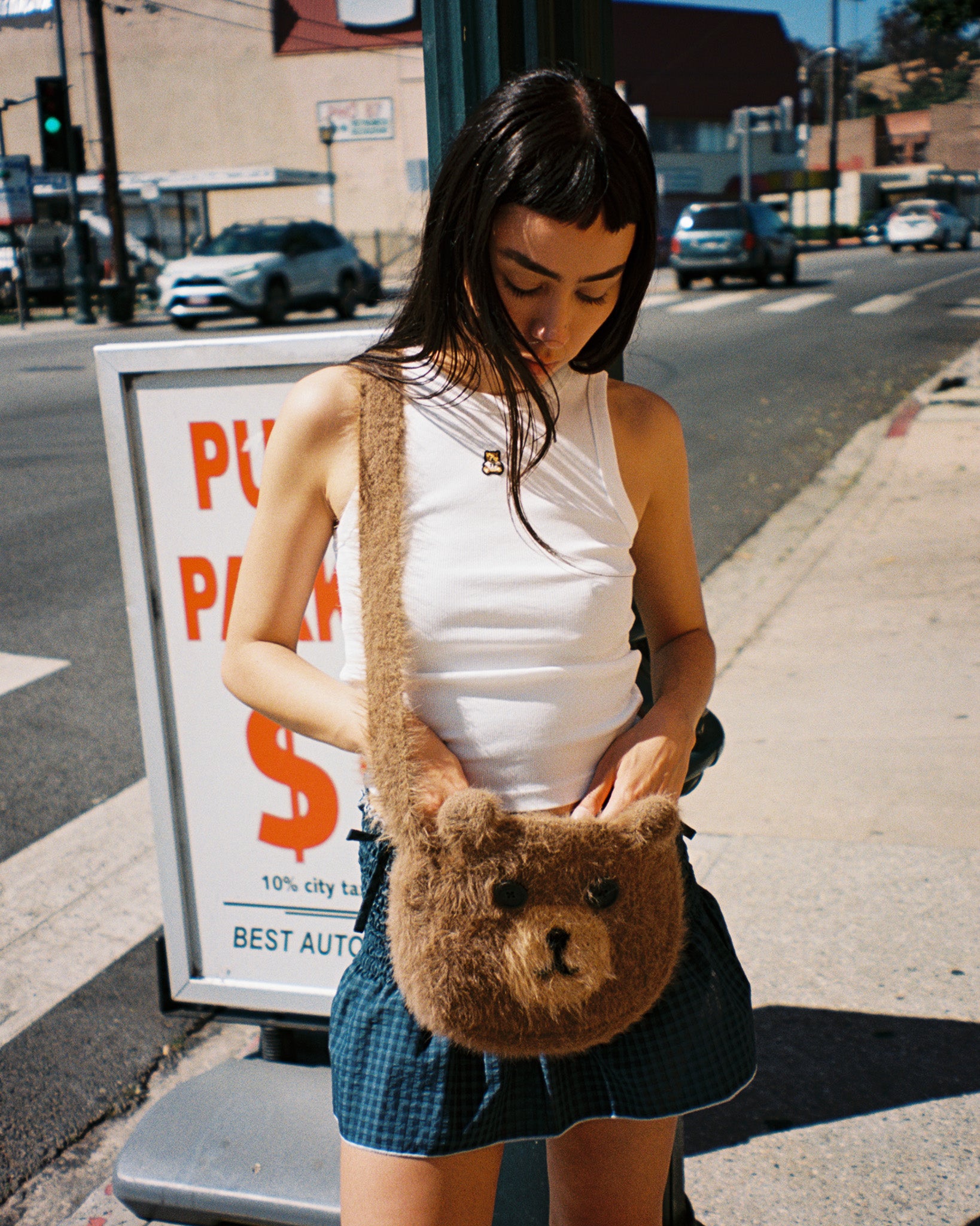 Fuzzy Knit Bear Bag