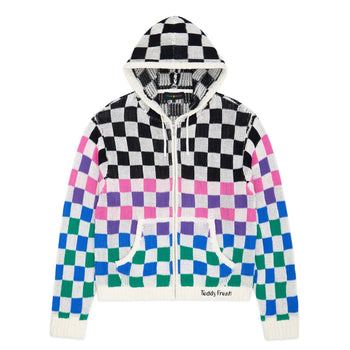 Checkered Zip Up Hooded Sweater