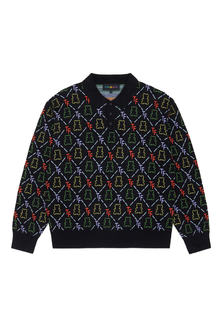 Bear Jacquard Polo Sweater - Teddy Fresh Multi / 2XL | Teddy Fresh