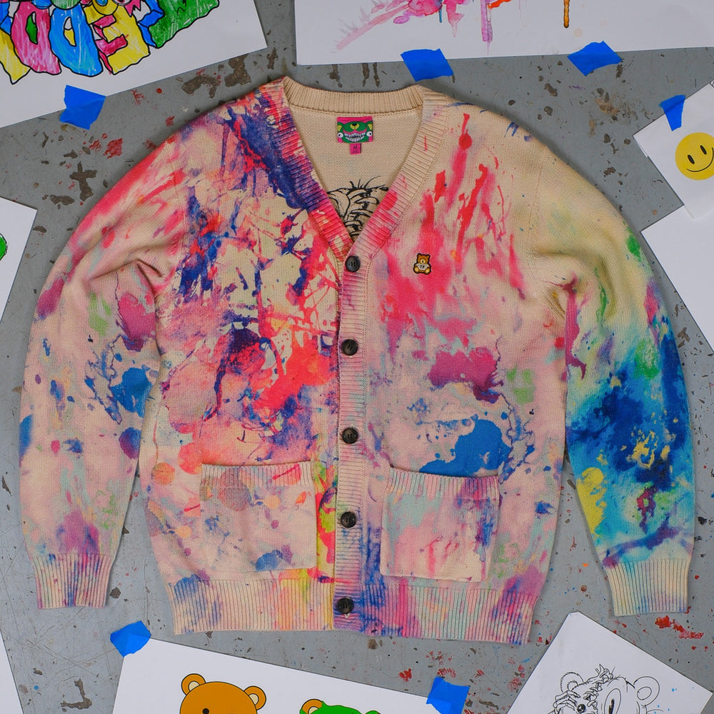 Tf X Alex Pardee Paint Splatter Cardigan - Teddy Fresh