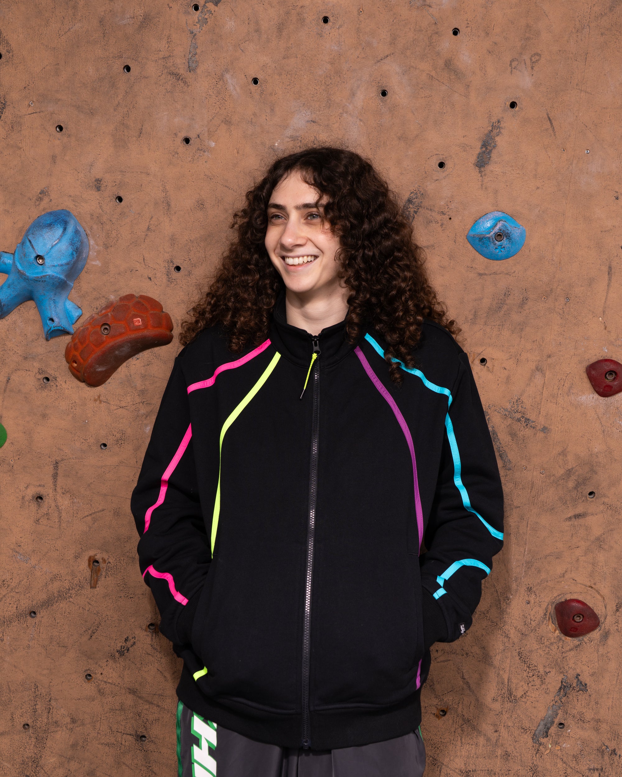 Retro Neon Piping Zip Sweatshirt - Teddy Fresh