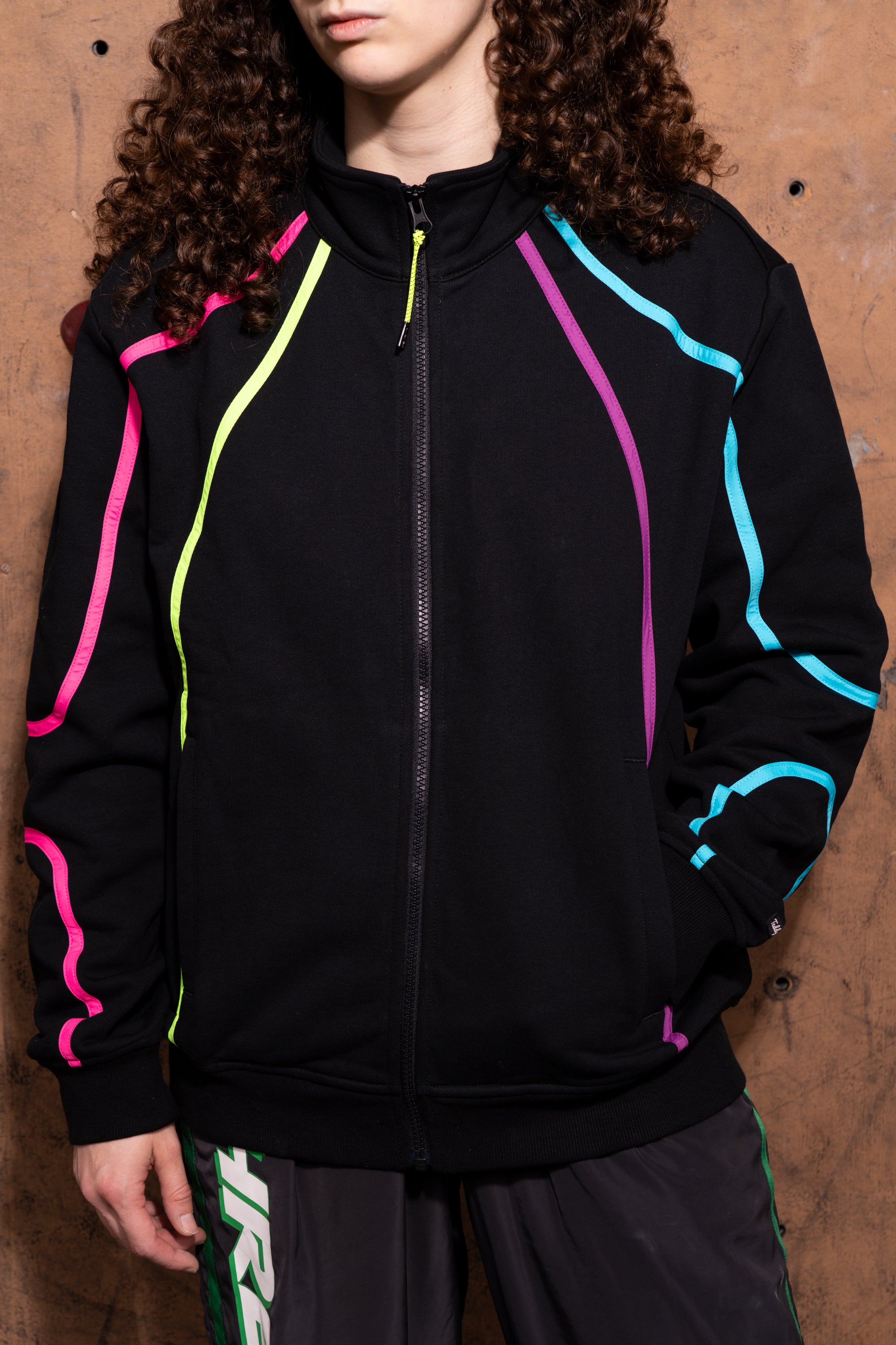 Retro Neon Piping Zip Sweatshirt - Teddy Fresh