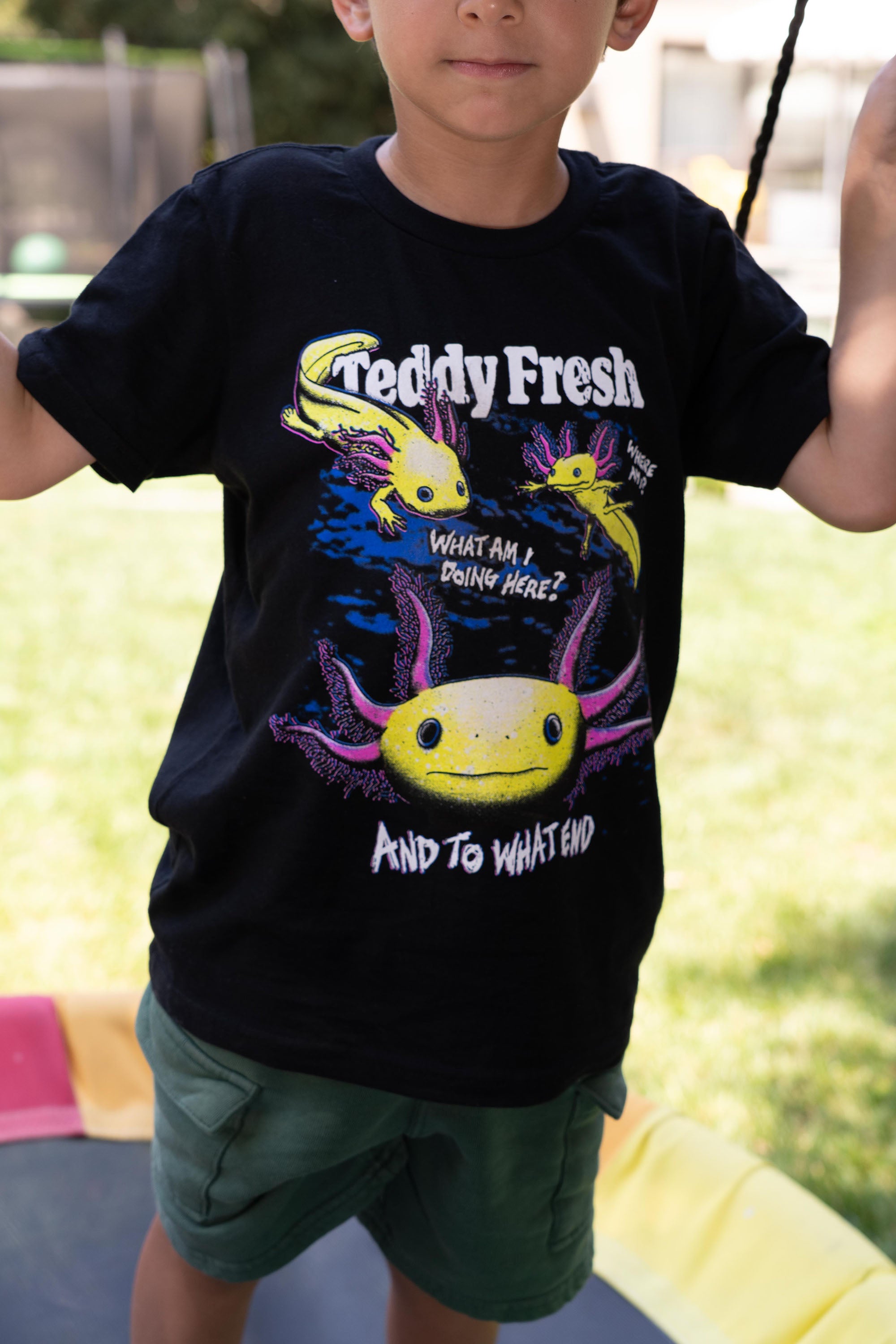 What Am I Doing Here Axolotl Kids Tee