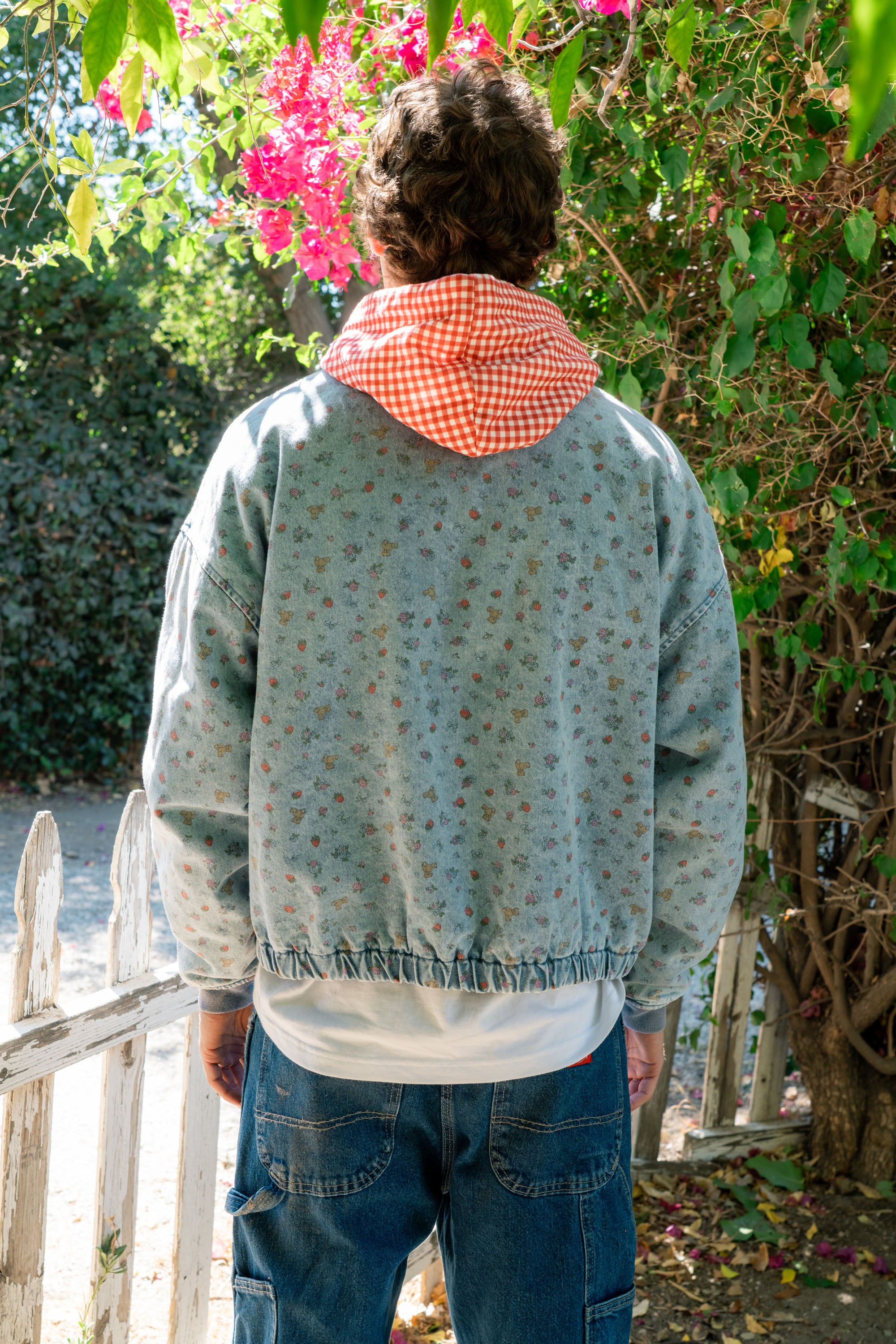 Strawberry Denim Bomber Jacket