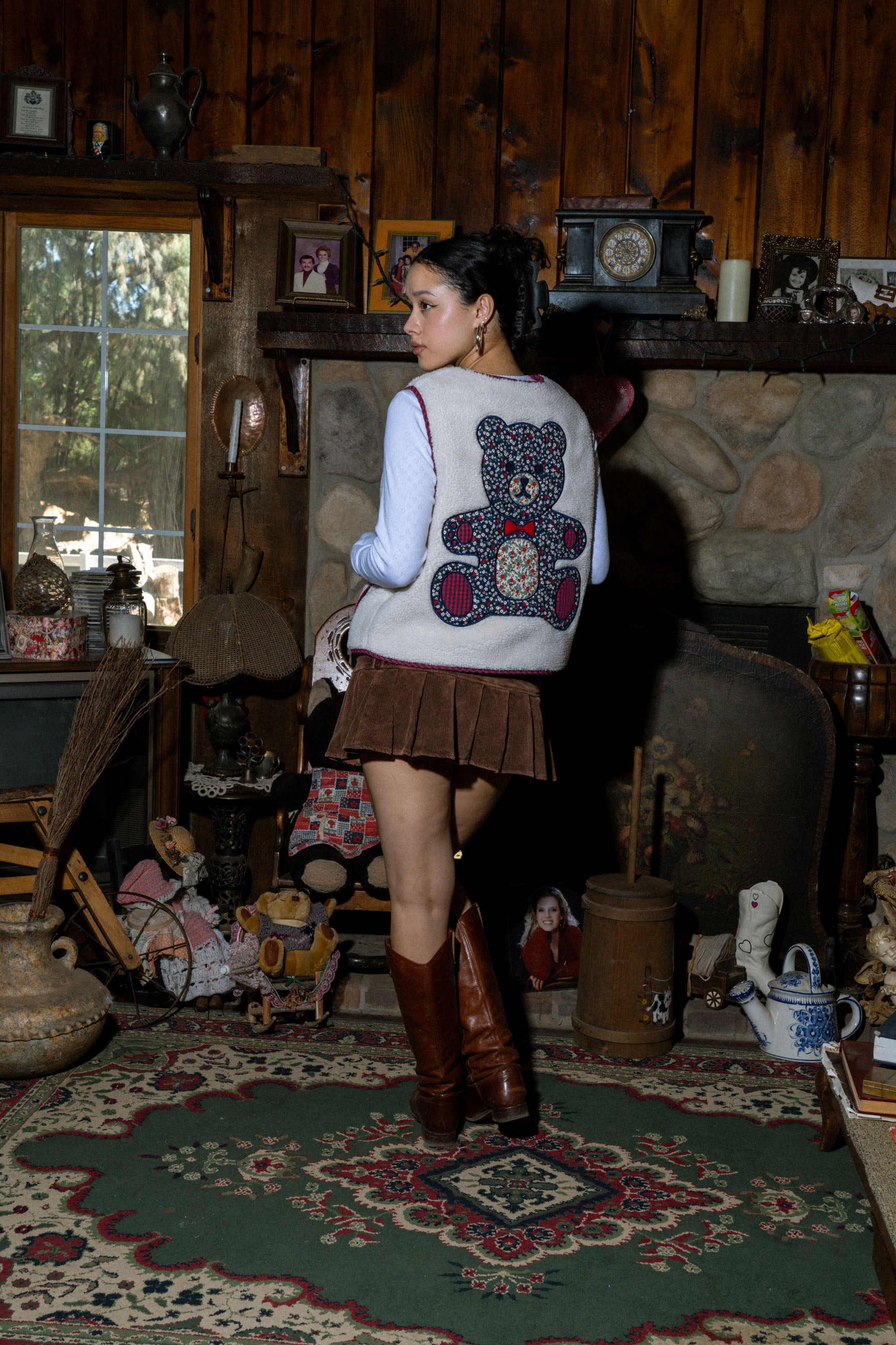Patchwork Bear Reversible Sherpa Vest
