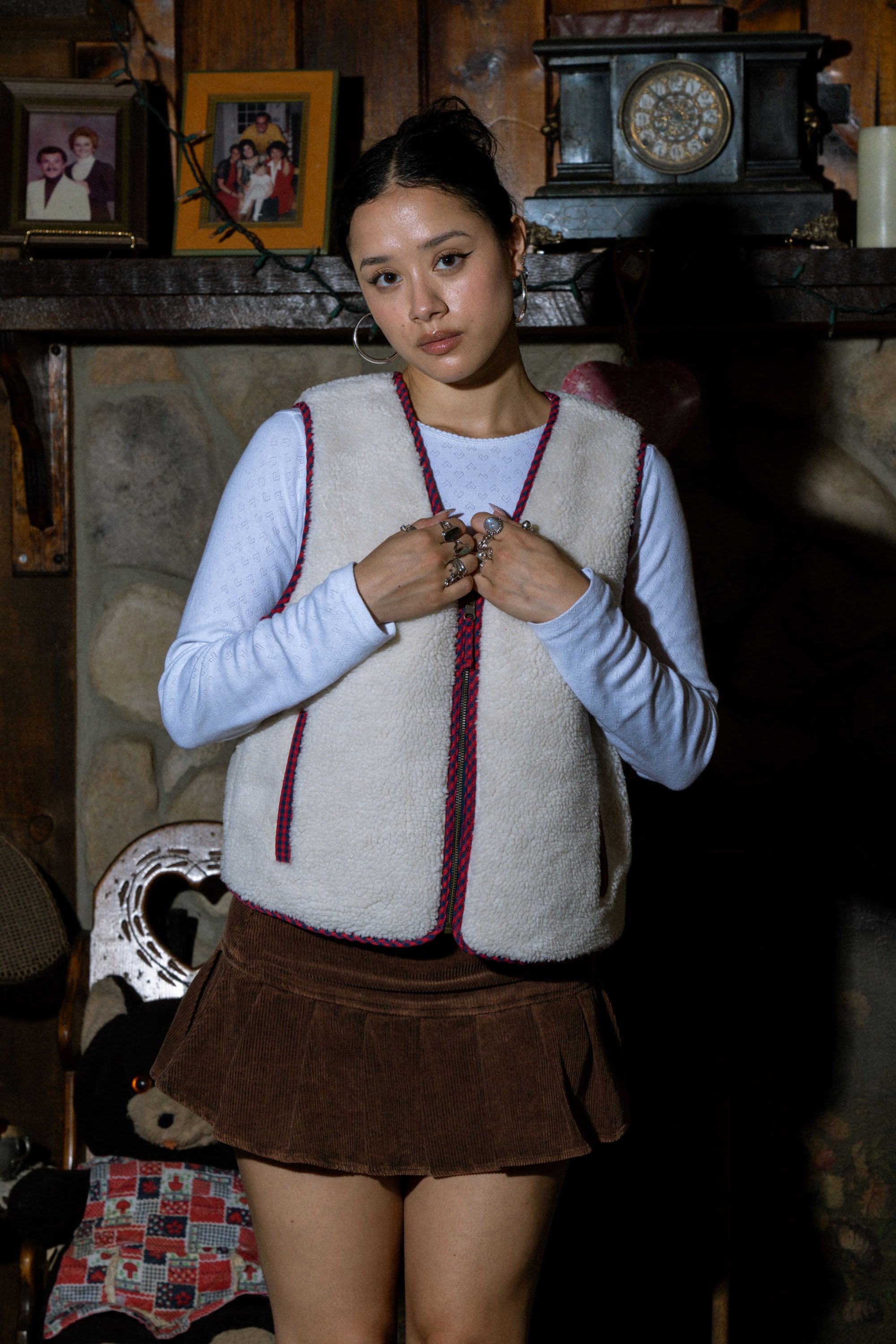 Patchwork Bear Reversible Sherpa Vest