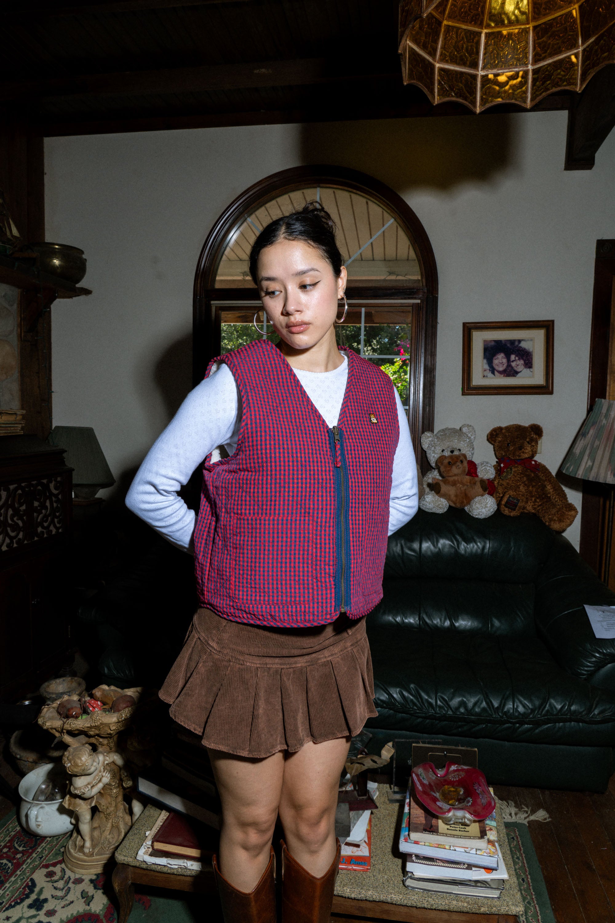 Patchwork Bear Reversible Sherpa Vest