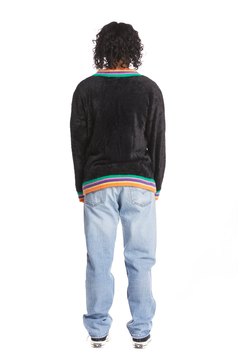 Colorful Rib Fuzzy V-Neck Sweater