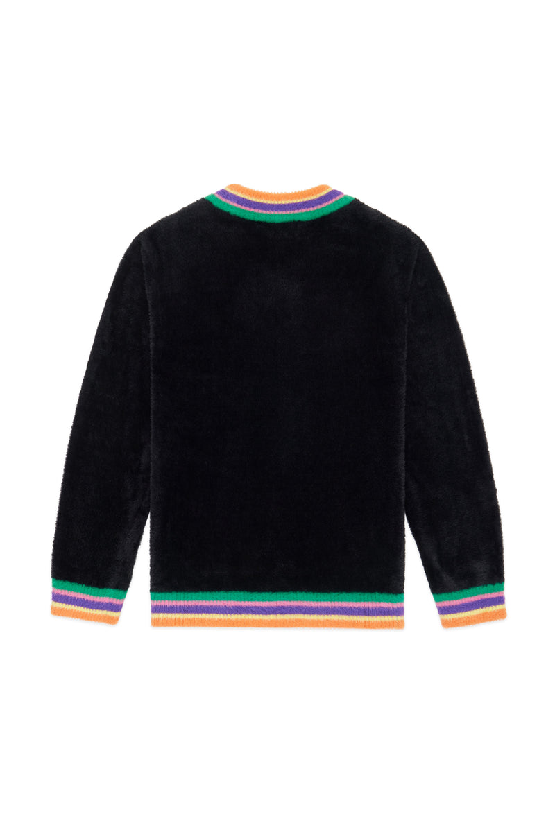 Colorful Rib Fuzzy V-Neck Sweater