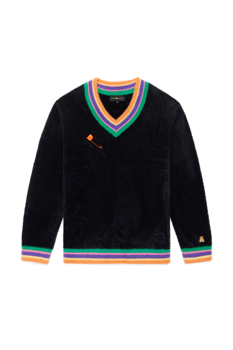 Colorful Rib Fuzzy V-Neck Sweater