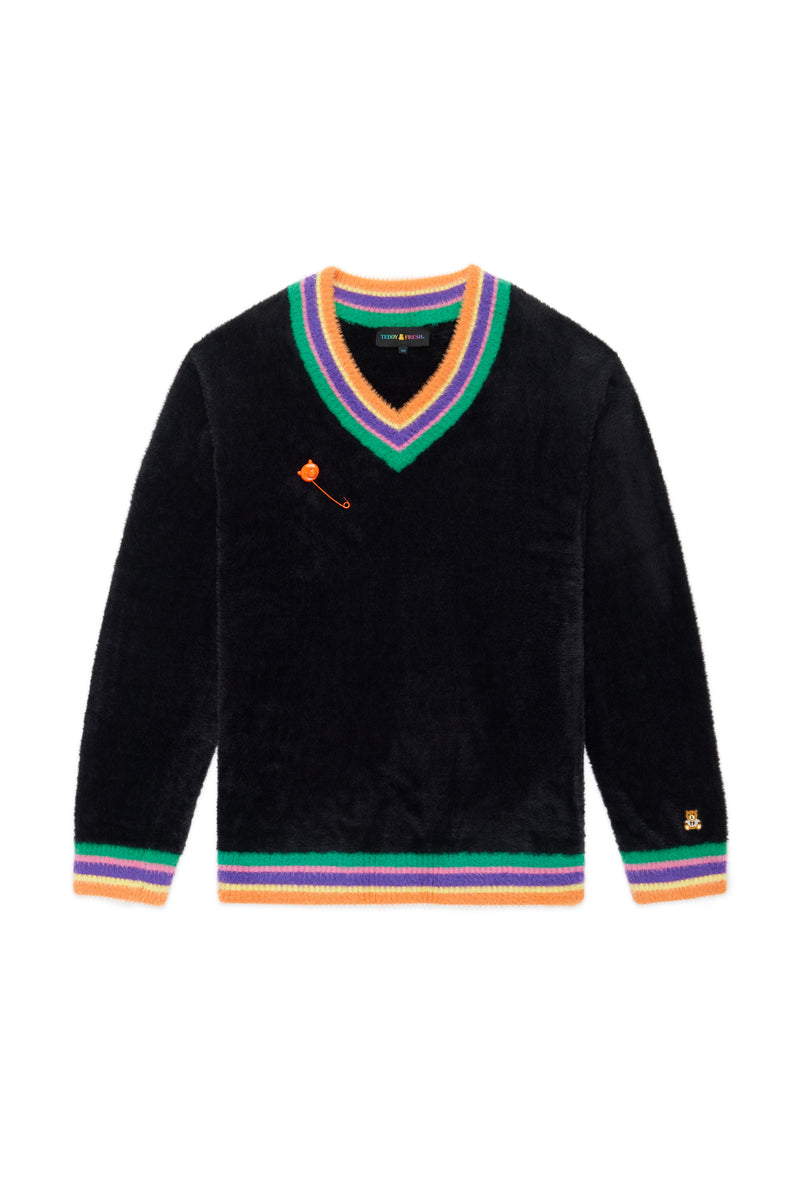 Colorful Rib Fuzzy V-Neck Sweater