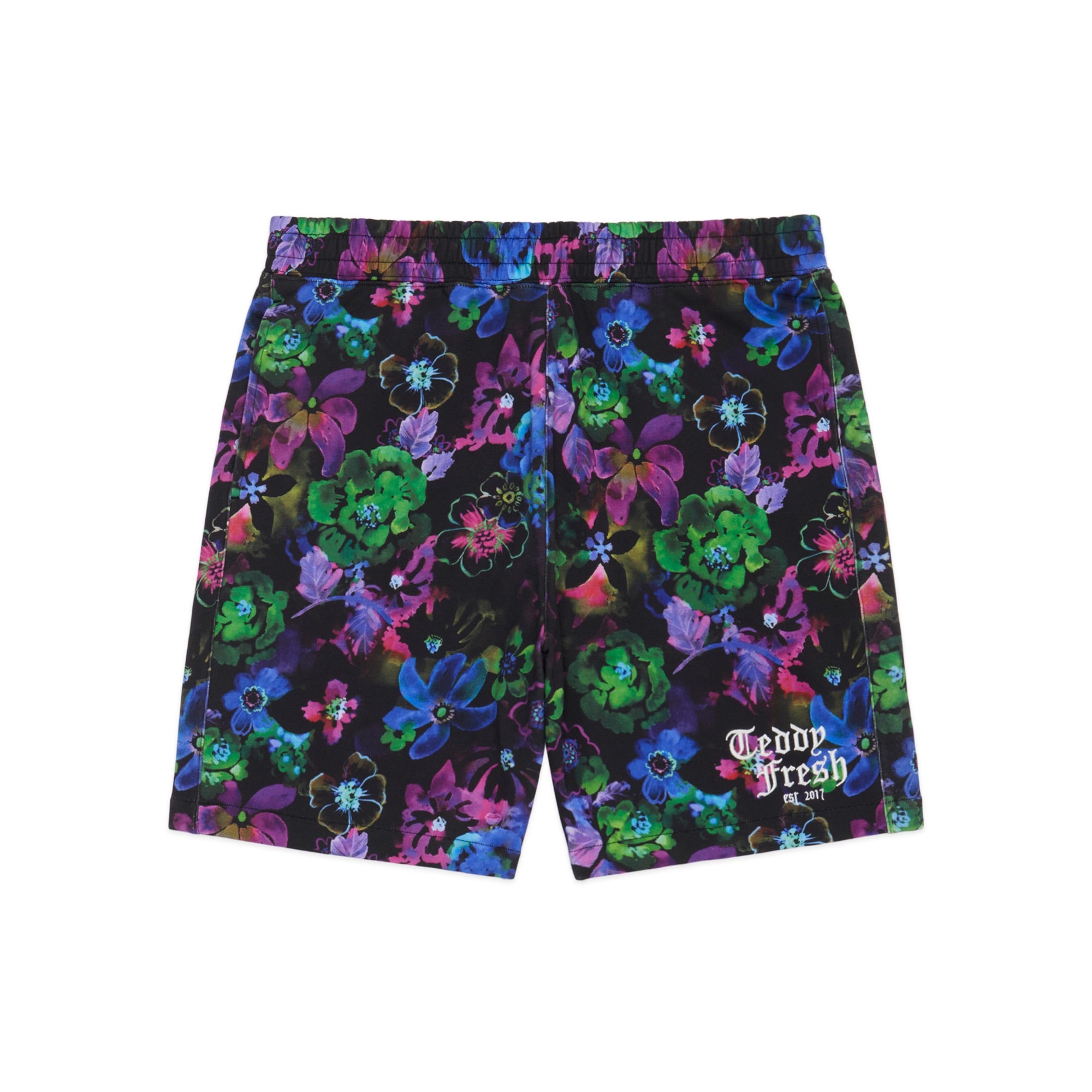 Watercolor Floral Print Swim Short In Blue