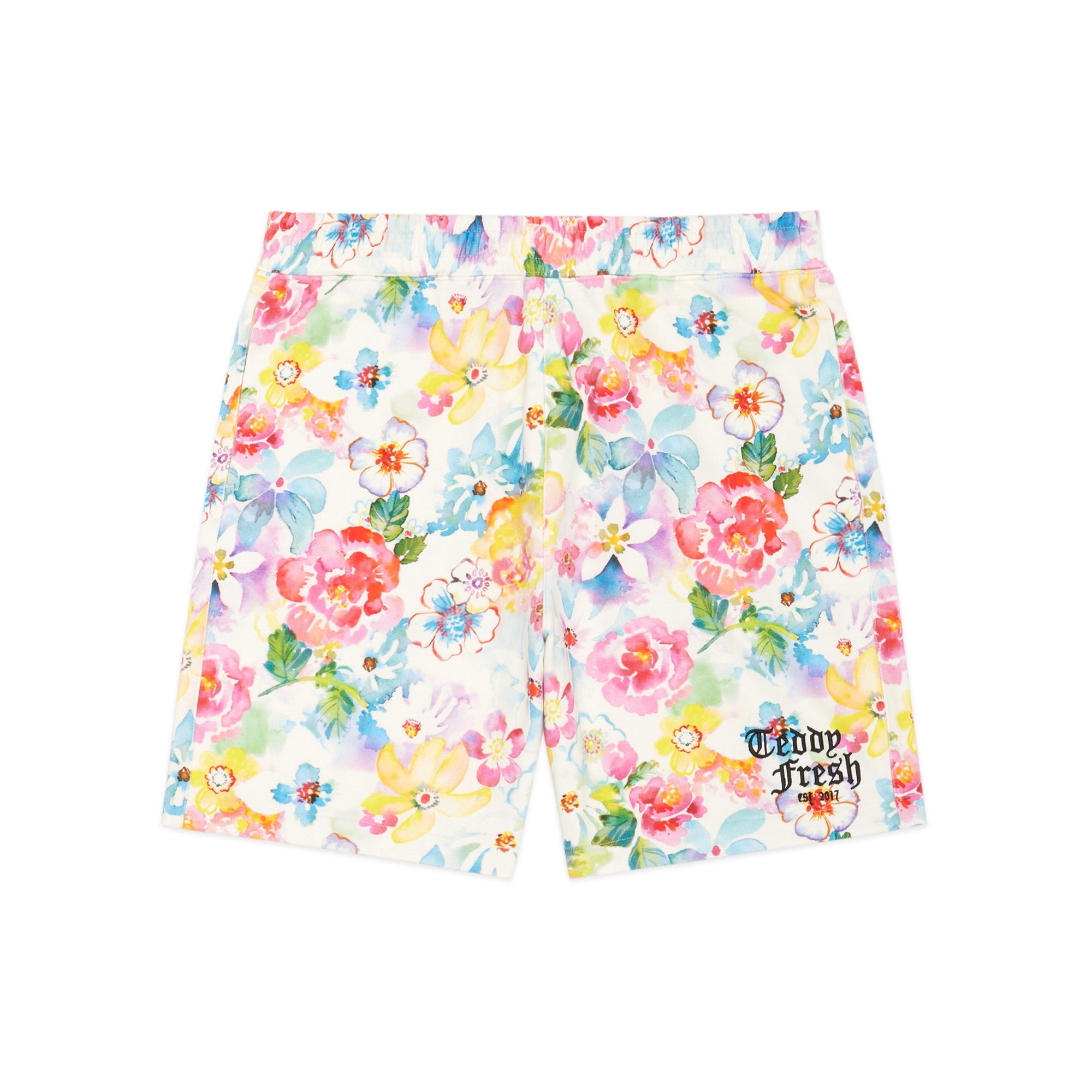 Watercolor floral stripes swim shorts